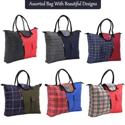 Kuber Industries Set Of 2 Checked & Printed Shopper Foldable Shoulder Bags image 4
