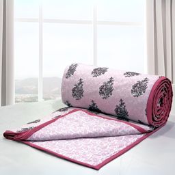 Aurave Riva Magenta & Grey Floral AC Room Cotton 150 GSM Double Bed Dohar-image-57