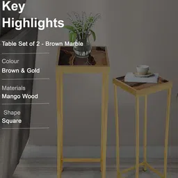 THE HOME CO. Brown 2 Pieces Square Wooden Nesting Table image 4