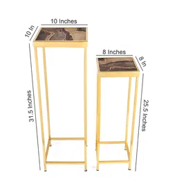 THE HOME CO. Brown 2 Pieces Square Wooden Nesting Table image 3