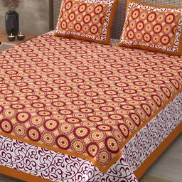JAIPUR FABRIC Brown & White Geometric Cotton 120 TC King Bedsheet With 2 Pillow Covers-7