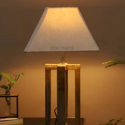 BTR CRAFTS White & Brown Frustum Shaped Wooden Table Lamp with Adjustable Cord-32