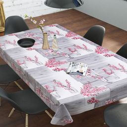 Dakshya Industries Grey & Pink Printed PVC 6-Seater Anti-Slip Table Cover-4