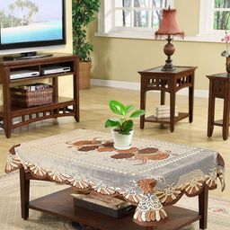 Kuber Industries Cream & Brown Printed 4-Seater Rectangular Table Cover-53