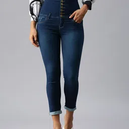 SHOWOFF Women Navy Blue Slim Fit High-Rise Light Fade Stretchable Jeans-image-33