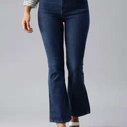 SHOWOFF Women Navy Blue Bootcut High-Rise Light Fade Stretchable Jeans-image-20