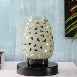 Devansh White & Black Self Design Mosaic Table Lamp-12