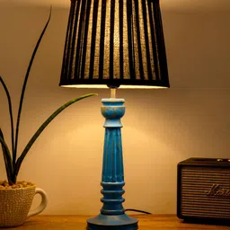 green girgit Blue & Black Textured Wooden Table Lamp-image-71