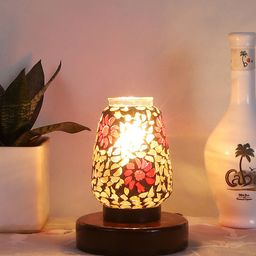 Devansh Grey & Red Mosaic Design Glass Shade Table Lamp-51