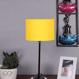 Devansh Yellow & White Wooden Table Lamp With Cotton Shade-16