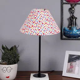 Devansh Floral Printed Cotton Table Lamp With Wooden Base-2