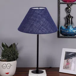 Devansh Blue Wood Bell Shaped Table Lamp-37