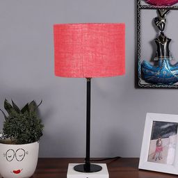 Devansh Pink Textured Jute Table Lamp With Wooden Base-15
