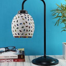 Devansh White Mosaic Glass Iron Table Lamp-47