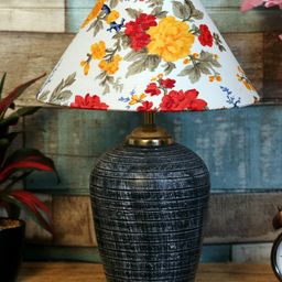 Foziq White& Grey Printed Terracotta Table Lamps-25