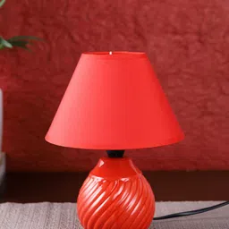 TAYHAA Red Vintage Style Polished Ceramic Round Table Lamp-55