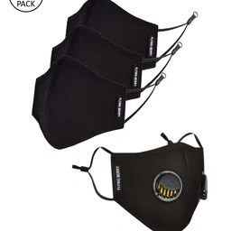 FLYING BERRY Pack Of 4 Black Solid 3-Ply Reusable Anti-Pollution Cotton Cloth Face Masks-11