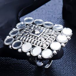 Sukkhi Silver-Plated Mirror-Studded Finger Ring-image-6