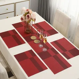 HOKIPO Red 5-Pieces Geometric Rectangular Table Placemats & Table Runner-33