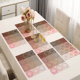 HOKIPO Red 5-Pieces Geometric Rectangular Table Placemats & Table Runner-19
