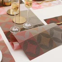 HOKIPO Red 5-Pieces Geometric Rectangular Table Placemats & Table Runner image 2