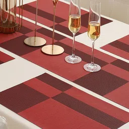 HOKIPO Red 5-Pieces Geometric Rectangular Table Placemats & Table Runner image 4