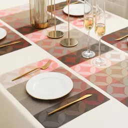 HOKIPO Red 5-Pieces Geometric Rectangular Table Placemats & Table Runner image 5