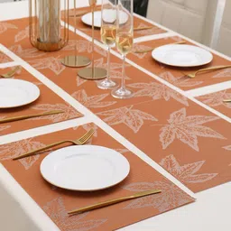 HOKIPO Orange 7-Pieces Floral Rectangular Table Placemats & Table Runner image 4