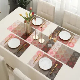 HOKIPO Red 5-Pieces Geometric Rectangular Table Placemats & Table Runner image 4