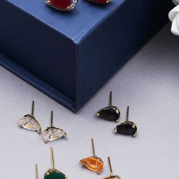 KARATCART Woman Set of 5 Multicoloured Teardrop Shaped Changeble Stone Studs Earrings-image-7