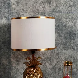 Grated Ginger White & Gold-Toned Colourblocked Handcrafted Bedside Lamp-10