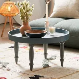 woodenmood Dita Solid Wood Side Table in Semi Gloss Blue Finish-picture-20