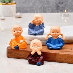 wens Buddha Monk Multicolour Polyresin (Set of 4) Showpieces-picture-40