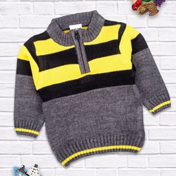 MeeMee Boys Grey & Yellow Colourblocked Full sleeve Pullover Sweater-picture-22