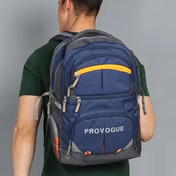 Provogue Unisex Navy Blue & Grey Colourblocked Backpack image 3