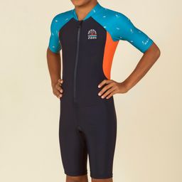 Boy Wetsuit - Shorty 100 Short-sleeved - Navy Blue / Orange / Blue-image-1