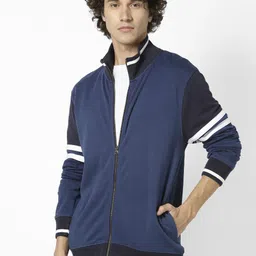 Celio Men Navy Blue Colourblocked Sweatshirt-image-59
