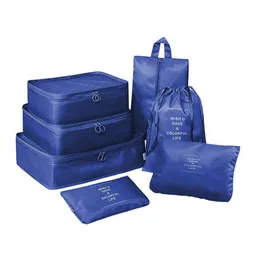 HOUSE OF QUIRK Navy Blue 7 Pieces Packing Cubes With Pouch & Toiletry Bag Organisers-35