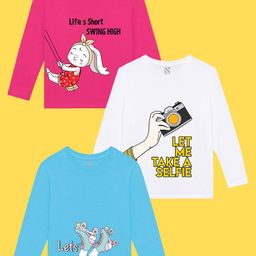 NUSYL Girls Pack of 3 Pink Printed T-shirt-image-89