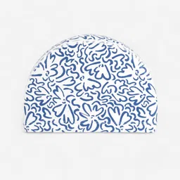 Coated Mesh Swim Cap Printed Fabric Size M Ondu White Blue-image-84