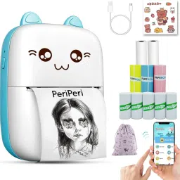 PeriPeri C6 Gift Box Blue Mini Inkless Bluetooth Pocket Printer with Pouch,10 Rolls Thermal Receipt Printer-picture-1