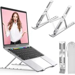 AMEXTRON 7 Angles Tabletop Riser Adjustable, Foldable, Portable Desktop Tablet Stand Compatible with All Other Notebook Metal Laptop Stand-picture-29