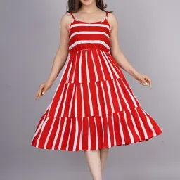 Women Fit and Flare Red Below Knee Dress-image-5