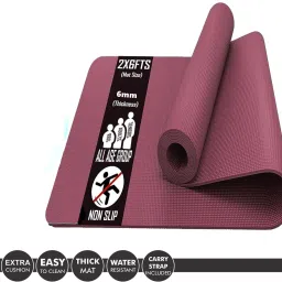 6MM Premium Eva with Tpe blend Anti slip Tearless Yoga mat Anti Skid with Strap Maroon 6 mm Yoga Mat-image-78