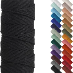 Macrame Cord 3mm 60 Mtr Black 4 Stands Twisted Cord 100% Natural Cotton Rope-16