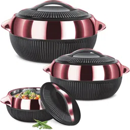 Milton Fiesta Stainless Steel Casserole, Set of 3 Black & Rose Gold Pack of 3 Serve Casserole-picture-27