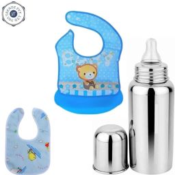 Complete Baby Feeding Kit steel Bottle, Bibs, Food Catcher - Silicone-image-43