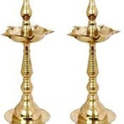 Pure Brass Kerala Samai 10Inc Long Diya Oil Lamps for Festival|Temple Diya Brass (Pack of 2) Table Diya Set-picture-21