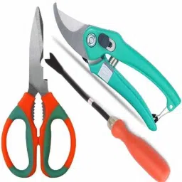 3 pcs Gardening Tools Combo of Scissor, Weeder and Garden Scissors Pruning Bypass Secateurs Flower Cutter Branch Trimmer Carbon Steel Blade with Lock (3 Tools) Garden Tool Kit-image-94