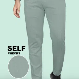 Men Regular Fit Light Green Cotton Blend Trousers-image-0